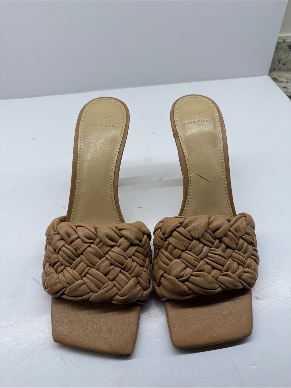 Marc Fisher Braided Tan Slide Mules